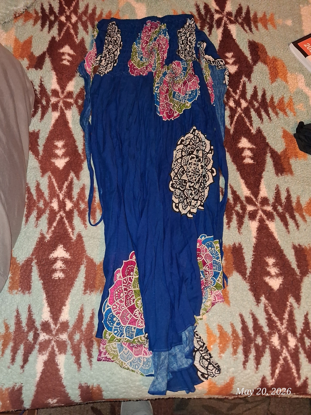 🌀 Vibrant Blue Boho Mandala High Low Strapless Dress / Skirt Size 1 EUC